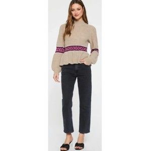 DEAR JOHN Felicia Peplum Tan Long Sleeve Fall Sweater